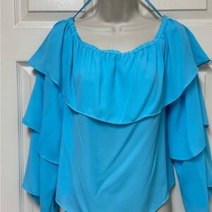 INC International Concepts Blue Off the Shoulder Ruffled Blouse